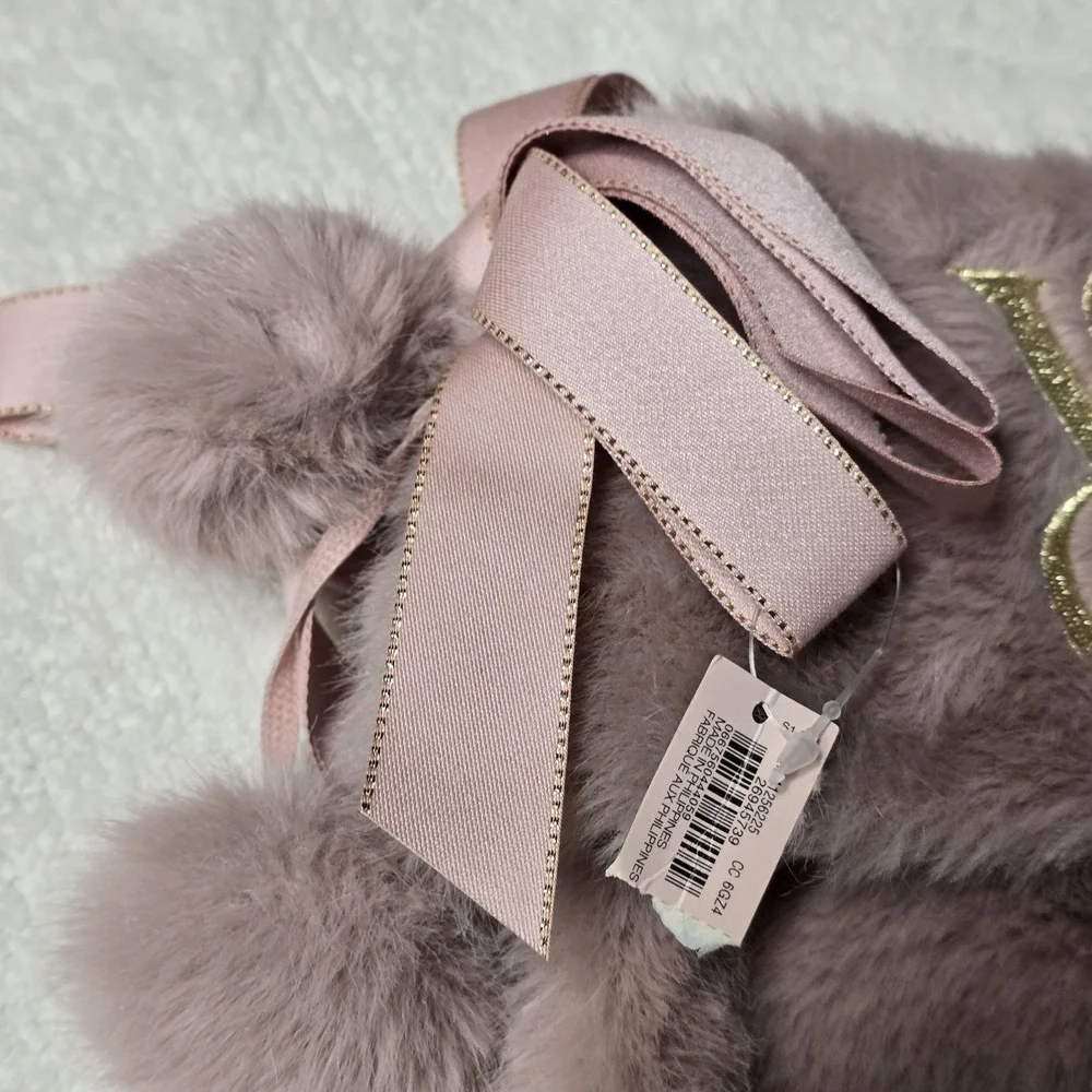 Victoria's Secret‎ Mauve Pink W/ Gold Trim Faux Fur Christmas Stocking New